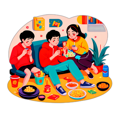 年轻人春节夜晚追剧的放松时光