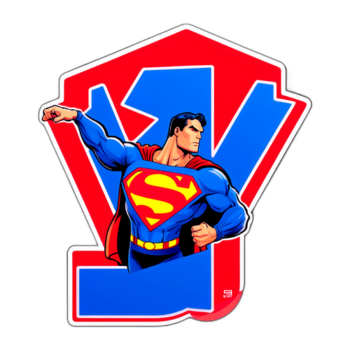Sticker z dużą literą 'S' w stylu Supermana z piłką siatkową