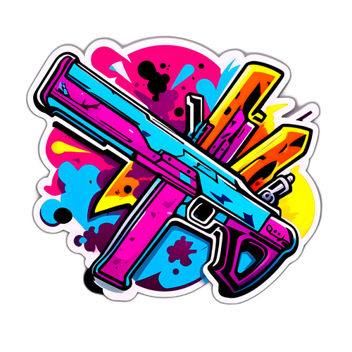 Rå klistremerke med stiliserte våpen i gatekunststil