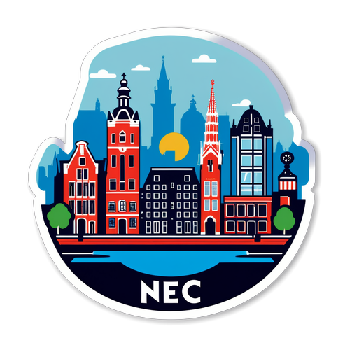 Stiker Unik NEC vs Ajax dengan Latar Belakang Skyline Amsterdam