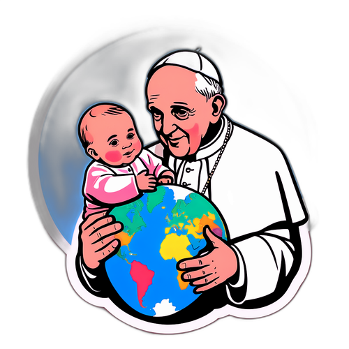 Pokojowy sticker Papieża Franciszka z globusem i dzieckiem