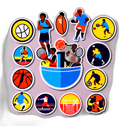 สติ๊กเกอร์ที่แสดงความหลากหลายของผู้คนที่เล่นกีฬาในเมืองต่างๆ