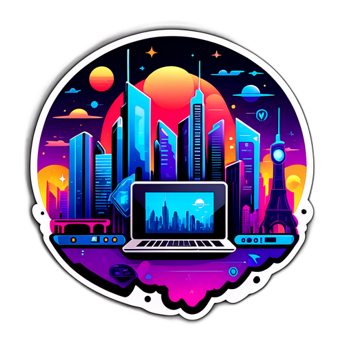 तकनीकी भविष्य के शहर का स्टिकर