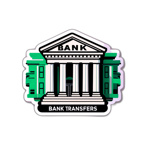 Sticker met een stijlvolle afbeelding van een bankgebouw