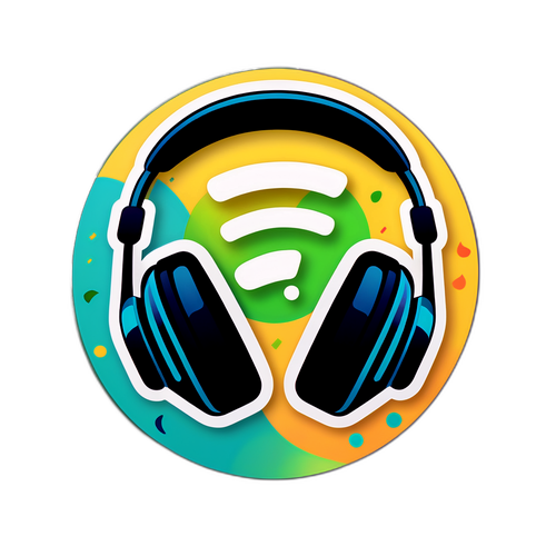 Adesivo a Tema Spotify con Note Musicali e Cuffie