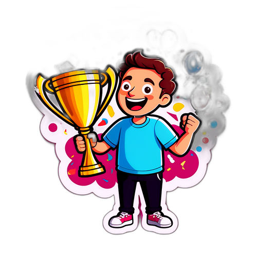 Quirky Cartoon Character Holding a Trophy