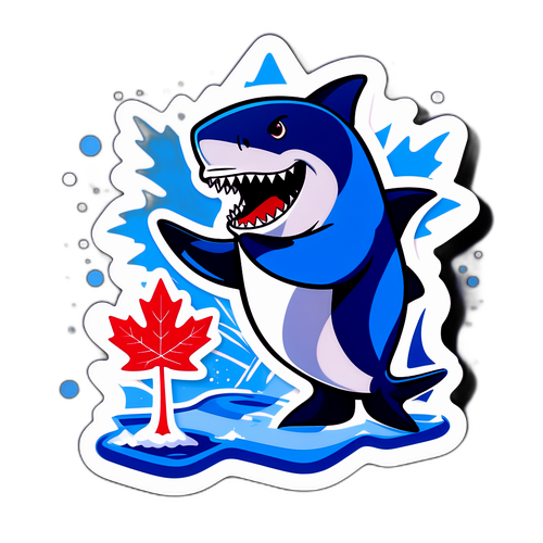 Shark and Maple Leaf High-Fiving on Ice Rink