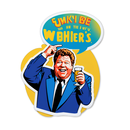 Retro klistremerke av George Wendt med en 'Cheers'-sitat