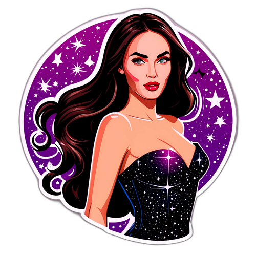 Un sticker elegant cu Megan Fox purtând o rochie strălucitoare