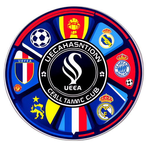 Σχεδίαση με τις ομάδες του UEFA, περιλαμβάνοντας τα εμβλήματα διάσημων ευρωπαϊκών ποδοσφαιρικών συλλόγων