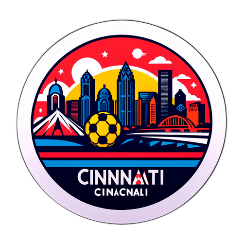 Sticker na Merging ng Skyline ng Cincinnati at Imahen ng Soccer