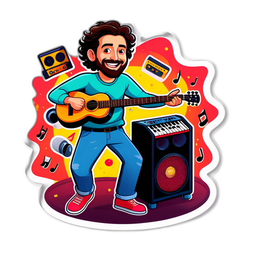 מדבקת קריקטורה של נועם ביטן בהופעה