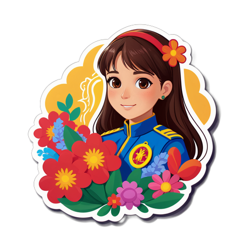 Sticker van Aitana Bonmatí met een medaille omringd door bloemen
