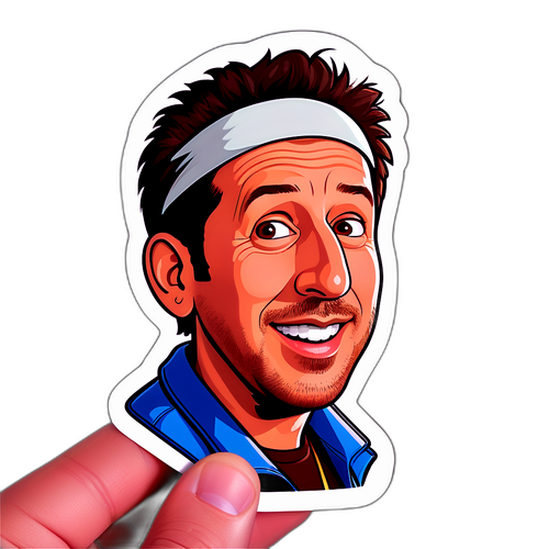 Farverig klistermærke af Adam Sandler i tegneserieform
