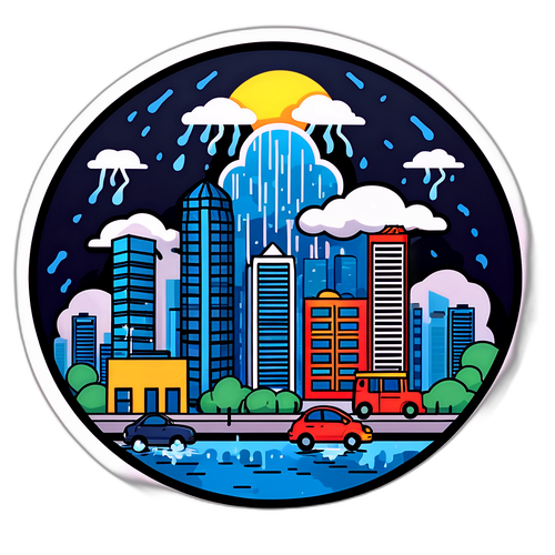 暴雨中的城市风景