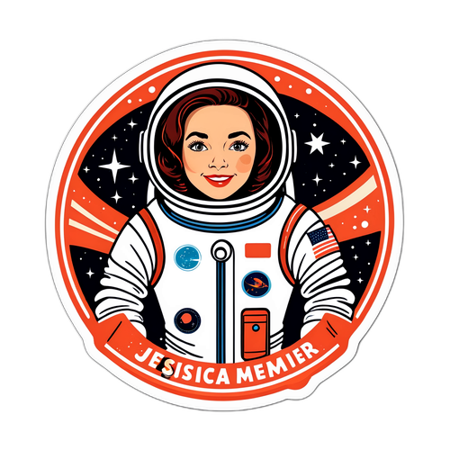 Retro-styled sticker av Jessica Meir i rymddräkt