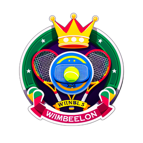 Rekaan Raket Tenis dan Bola dengan Sepanduk Wimbledon 2025