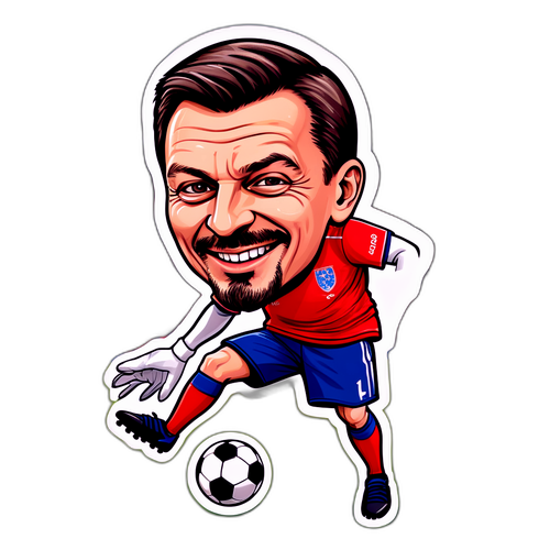 Caricatura de Matko Miljevic driblando un balón de fútbol