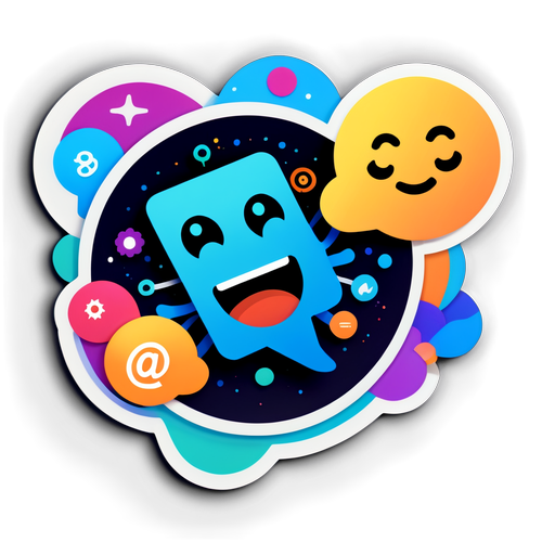 Create a modern Telegram sticker with playful graphics representing connectivity and messaging.