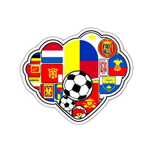 Sticker cu minge de fotbal și orașe celebre din România