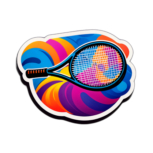 Autocollant abstrait d'une raquette de tennis en mouvement