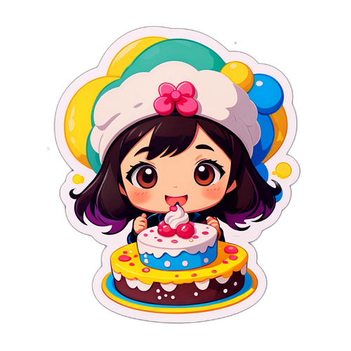 かわいいケーキを持ったキャラクターのデザイン