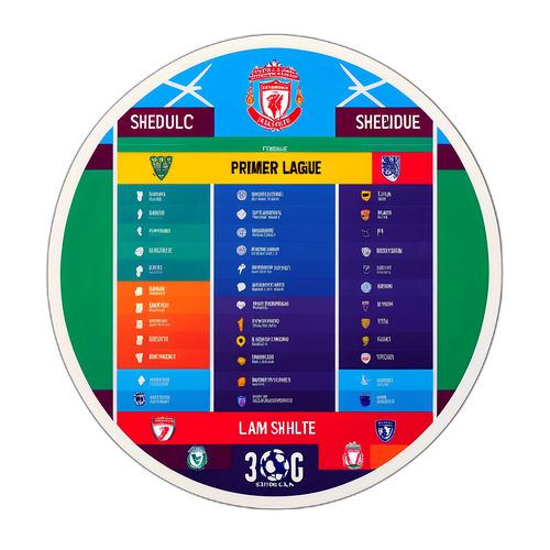 Sticker lịch thi đấu Premier League với hình ảnh sân vận động và lịch thi đấu hiện đại
