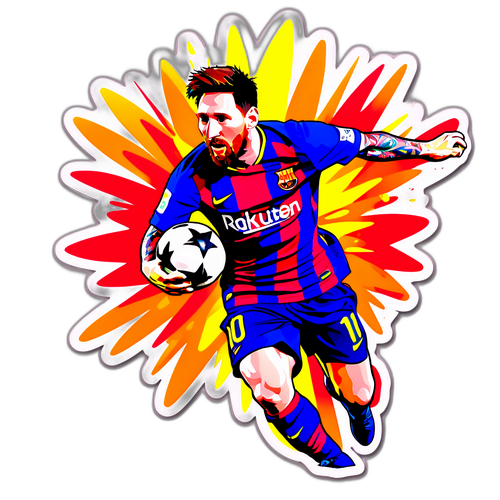 En färgstark sticker av Messi som dyker efter bollen