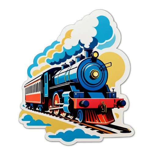 Autocolant cu tren vintage, simbolizând călătorii și aventuri de descoperire