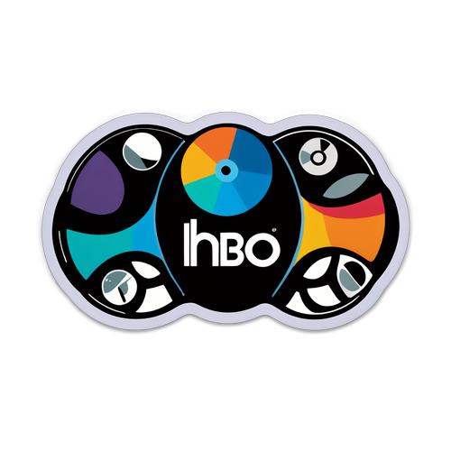 Sticker ng HBO Max na may mga klasikong film reel at outline ng mga tauhan