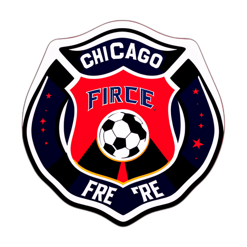 Thiết kế logo Chicago Fire với bóng đá và tên đội dưới, trên nền đỏ và đen