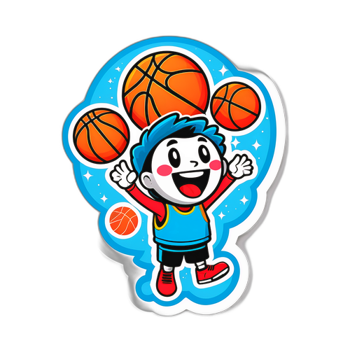 Masayang Karakter na may tiket ng lotto na nag-juggle ng basketball
