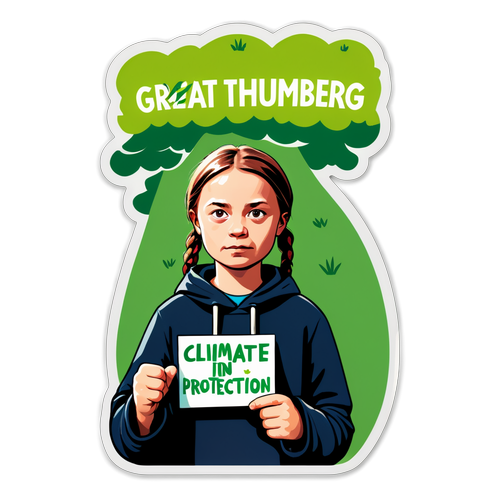 Greta Thunberg mit einem Schild für den Klimaschutz in einer grünen Umgebung