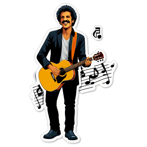 Descubra o Encanto da Música: Sticker Incrível de Zé Ramalho com Sua Guitarra Famosa!