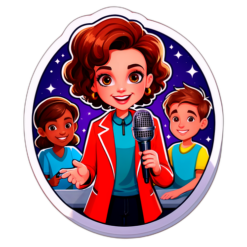 Dorien als quizmaster met een microfoon