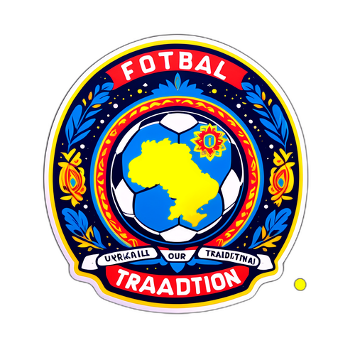 Ретро стильний футбол з елементами українського фольклору та написом 'Футбол - наша традиція!'