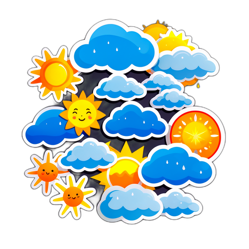 สติกเกอร์สภาพอากาศ: เมฆ, ฝน, และแสงแดด