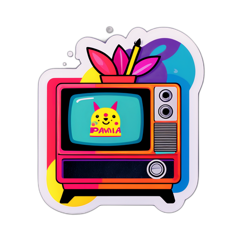 Diseño de sticker ilustrando a Pamela David en un televisor