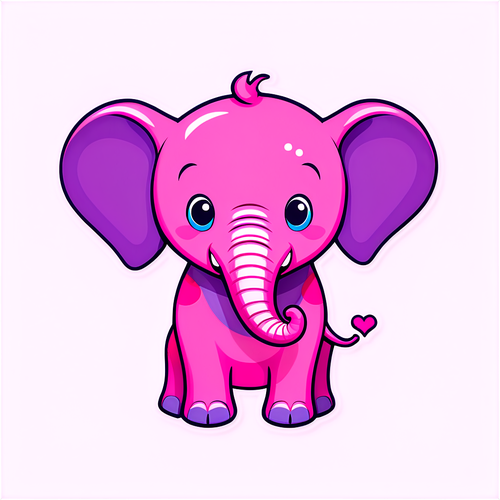 Playful Pink Elephant with Purple Hearts