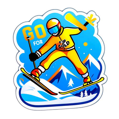 Stylowy projekt tekstu 'Go for Gold!' z ikonami narciarskimi