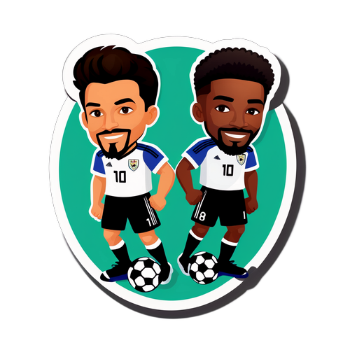 축구팀의 두 남자가 축구공을 들고 있는 스티커