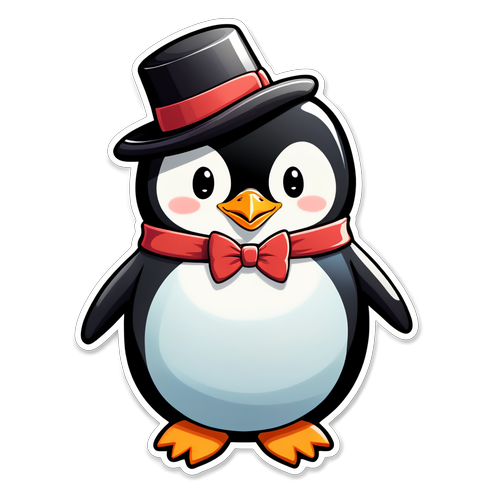 Toon Cute Penguin with Hat and Bow Tie