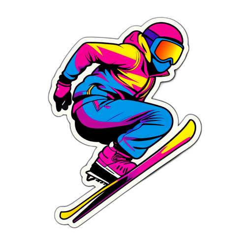 Hình dán người trượt tuyết phô diễn kỹ thuật giữa không trung