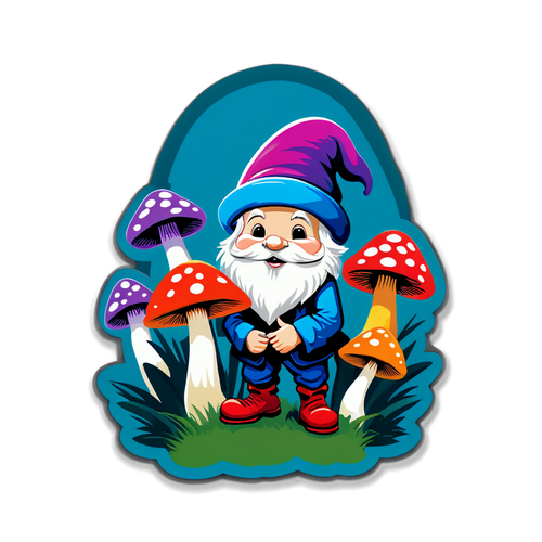 Whimsical Garden Gnome with Mushrooms