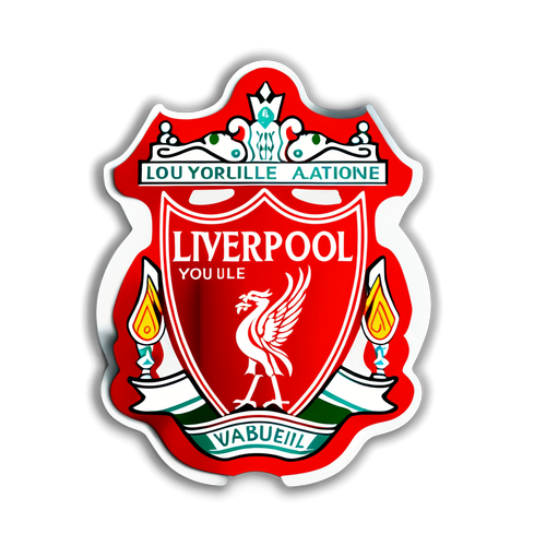 Sticker minimalista de Liverpool con fondo rojo vibrante y la famosa frase 'Nunca caminarás solo'