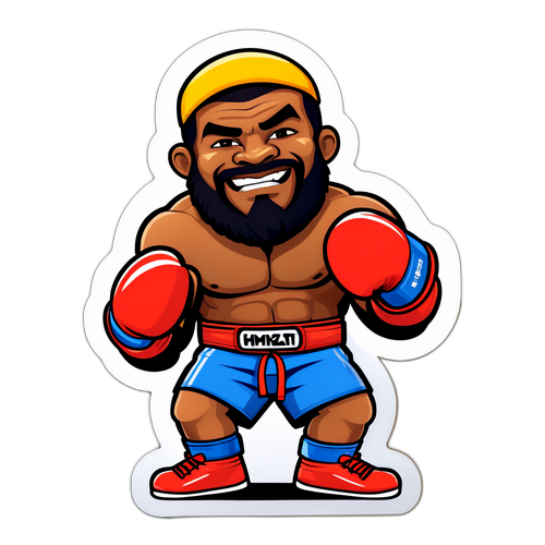 Un autocollant représentant Khamzat en entraîneur, portant des gants de MMA, encourageant la persévérance et la discipline