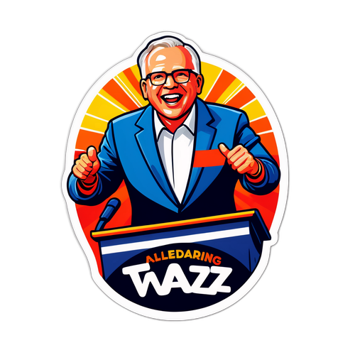 Vibrant klistermärke av Tim Walz som adresserar en folkmassa