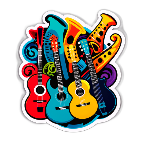 Autocolant cu instrumente muzicale tradiționale și moderne