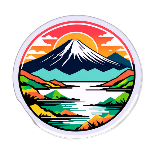 函館の海と山の美しい風景を表現したステッカー