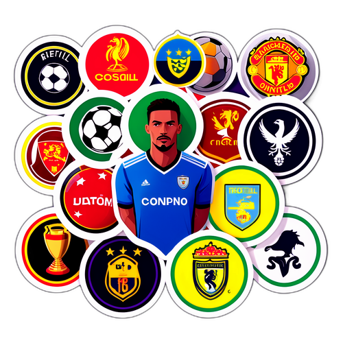 Dán nhãn giới thiệu kết quả bóng đá, với hình ảnh bóng đá và các đội bóng nổi bật